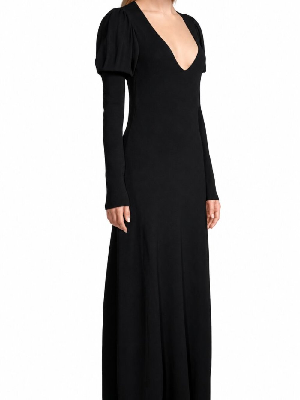 Rebecca Taylor Black Ribbed Knit Puff Sleeve Midi Dress